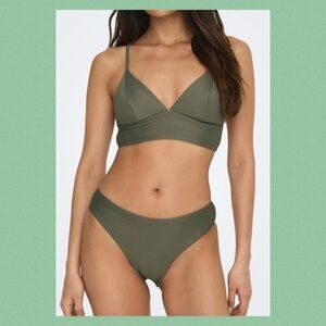 Green two piece texture swimsuit.